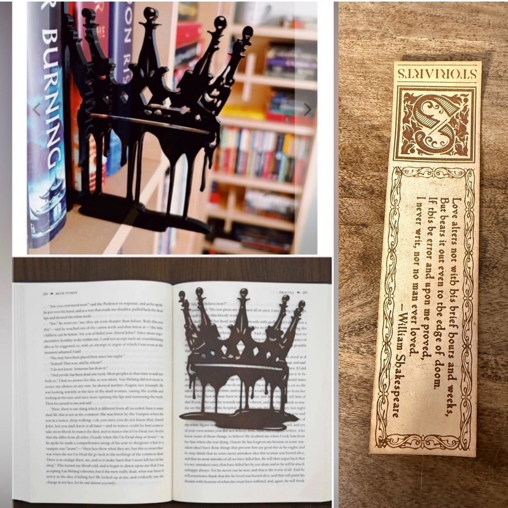 Storiarts Lot of 3- Crown Bookshelf Silhouette, Crown Bookmark, Quote Bookmark